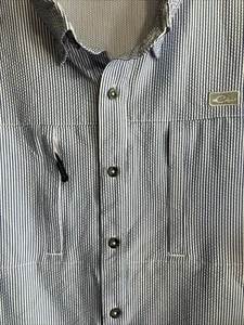 Drake Mens 2XL Vented Short Sleeve Button Fishing Shirt Blue White Pinstripe New - Picture 1 of 18
