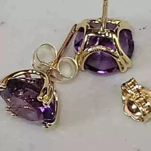 2Ct Round Lab-Created Amethyst Diamond Women Stud Earring 14k Yellow Gold Plated - Picture 1 of 8