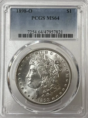 Серебряный Моргановский доллар 1898 - O $1 PCGS MS-64 - Изображение 1 из 2