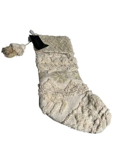 Calza natalizia Rachel Zoe avorio grossa maglia con cavi foderata 22" - Foto 1 di 6
