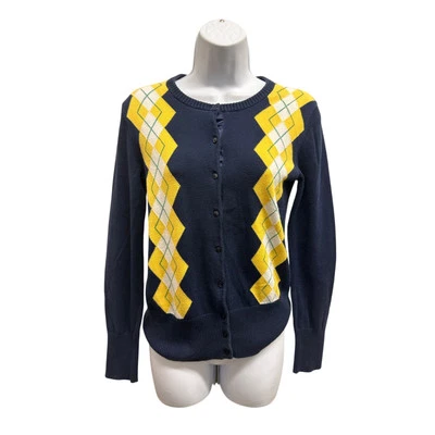 Suéter Gap Mujer S Cárdigan Botón Argyle Diamante Nórdico Azul Marino Amarillo Foto 1 de 4