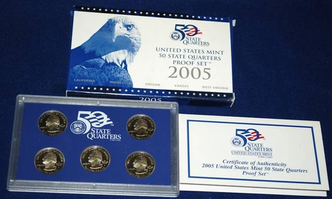 2005-s  Clad STATE QUARTERS Proof Set in original BLUE box Cover