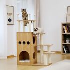 Modern Wooden Cat Tree Multi-Level Cat Tower With Fully Sisal Covering