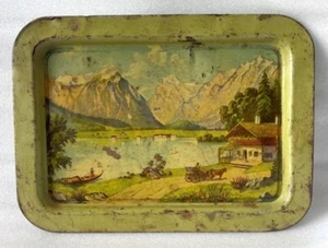 Old Vintage Tin Serving Tray Litho Print Kashmir Lake Seen Rare Collectible Tray - Picture 1 of 6