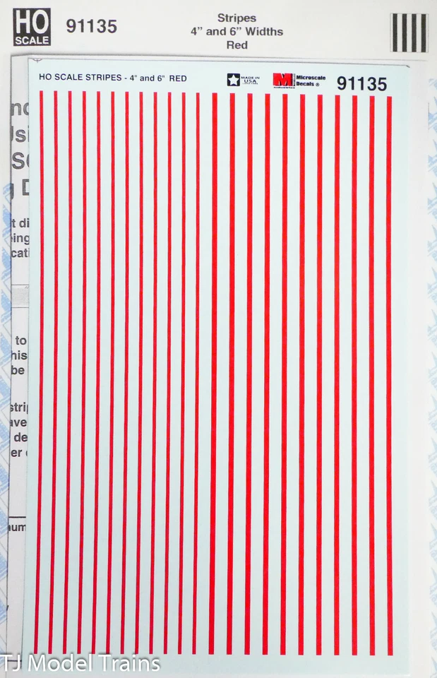 Microscale Decal HO #91135 Stripes 4" and 6" Widths (RED) Water Slide Decal  - Image 1 of 1