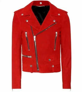 Women's Real Suede Leather Red Moto Racer Biker Jacket Party Club Wear Jacket - Picture 1 of 8