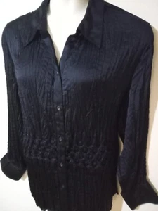 Camisa LANE BRYANT 22/24 satinada azul marino abotonada arrugada cuello elástico - Imagen 1 de 8