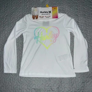 NWT Hurley Youth girls Swim top Rash Guard Long Sleeve UPF Swimwear Beach Summer - Picture 1 of 6