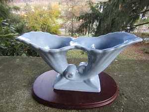 Vintage Decorative Abingdon Blue Ceramic Cornucopia Vase / Planter ~10.75 x 5.0 - Picture 1 of 8