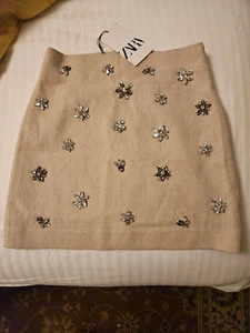 beige rhinestone skirt by ZARA XS beautiful - Picture 1 of 6