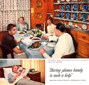 Bell Telephone System Family Dinner Color Phones Lady Bed Vintage Print Ad 1957 - Picture 1 of 5