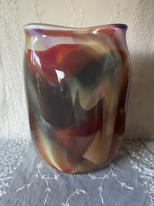 Jarrón de colección Eric Slawson soplado a mano vidrio artístico 13” x 9” multicolor firmado pesado - Imagen 1 de 7