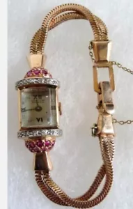 VINTAGE WORKING Pre-Owned Lucien Picard Ruby and Diamond Watch 14K Gold AMAZING! - Picture 1 of 4