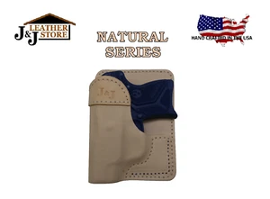 J&J KAHR CM9 FORMED WALLET STYLE PREMIUM NATURAL LEATHER POCKET HOLSTER - Picture 1 of 5
