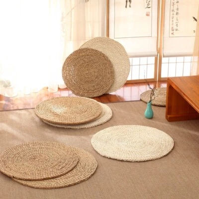 Eco Corn Husk Cattail Hassock Round Pad Mat Tatami Floor Chair Seat Cushion Home - Image 1 of 4
