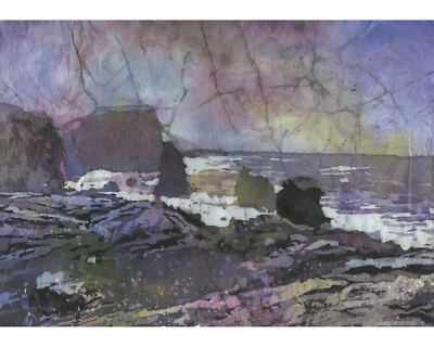 Reykjanestá Peninsula Iceland.  Watercolor painting coastline Iceland (print) - Image 1 of 4