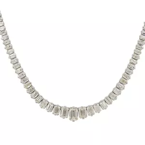 20Ct Emerald Simulated Diamond Tennis Link Necklace 14K White Gold Plated - Picture 1 of 9