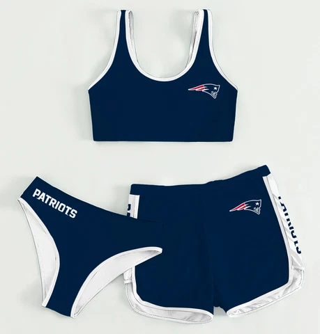 New England Patriots Women's Athletic Bikini 3PCS Crop Top With Shorts Swimwear Cover