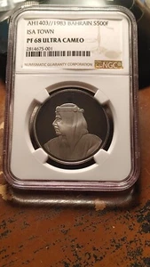 AH1403 1983 Bahrain Silver 500 Fils Isa Town NGC PF68 Ultra Cameo Pop 1/0   1616 - Picture 1 of 4