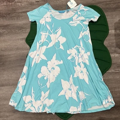 Tori Richard Dress Womens XS Blue Floral Tropical Short Sleeve Swing Dress - Image 1 of 4
