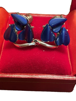 Pendientes Termoset Azul Lunar Retro Vintage Tornillo Chapado en Plata Lisner Foto 1 de 4