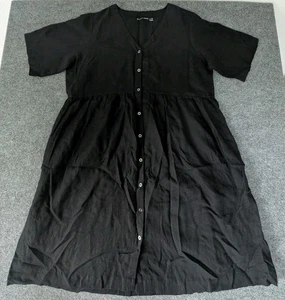 GUDRUN SJODEN Dress 100% Linen Button Up Short Sleeve Midi Lagenlook Pockets XL - Picture 1 of 10