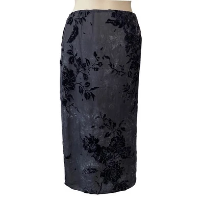 Anne Klein Petite Floral Velvet Burnout Rayon Silk Midi Skirt Women Sz 6 - Image 1 of 4