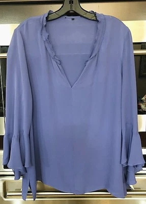 Blusa Top Kobi Halperin 100% Seda Manga Campana Periwinkle Fluida BOHO Med Foto 1 de 4