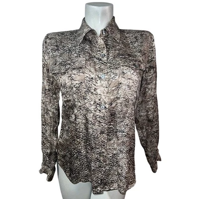 Camisa con botones de manga larga para mujer Chicos estampado de piel de serpiente mezcla de seda talla M (1) Foto 1 de 4