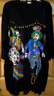Camiseta DE COLECCIÓN Para Mujer Colorida PAYASOS HALLOWEEN LENTEJUELAS BRILLO ¡Talla 2X 3X!! Foto 1 de 2