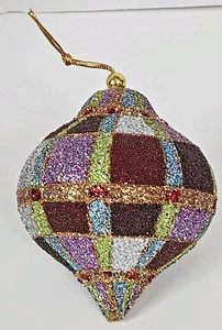 Vintage Brillo Mosaico Vidrio Adorno de Navidad Multicolor Lágrima 5" x 4" - Imagen 1 de 7