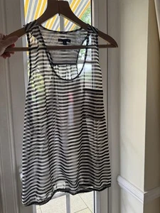 Gap UK L Sheer Stripe Tank Top Black Mix Front Pocket Elasticated Waist - Picture 1 of 13