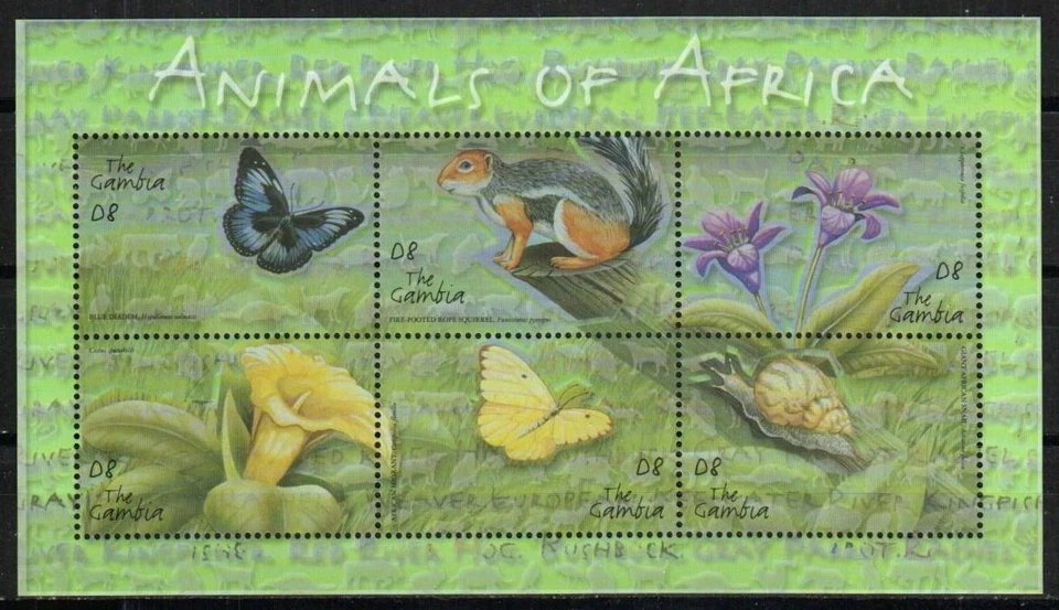 Sello Gambia 2493 - Animales, mariposas, flores Foto 1 de 1