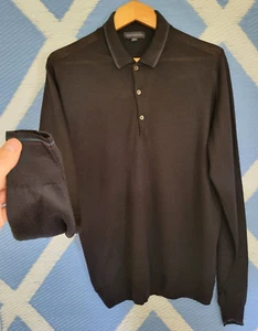 John Smedley 'Pure Merino New Zealand Lana Polo Jumper' Negro L/S Para hombres En muy buena condición - Imagen 1 de 13