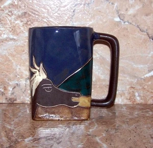 Horse Mug Mara Stoneware Square Horses Pattern Mug - Picture 1 of 4