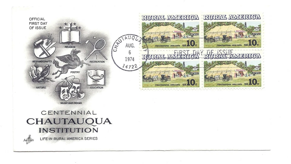 1505 Rural America  Chautauqua Institution ArtCraft block of 4 FDC - Image 1 of 1
