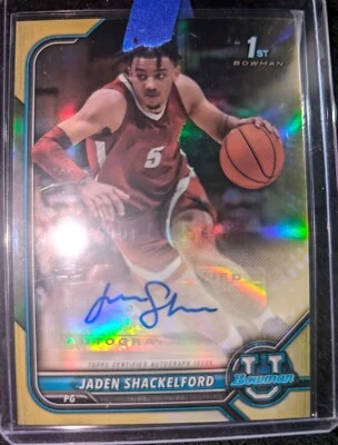 21-22 Bowman U Basketball Jaden Shackelford 1st Gold Chrome Auto 04/50 - Image 1 of 2