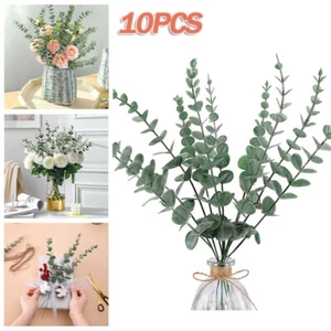 10x Artificial Eucalyptus Leaf Flowers Fake Green Plant Wedding Home Party Decor - Picture 1 of 27