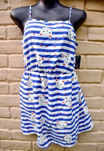 Trendy Vibes Blue & White Striped Kitty Sundress Women's Size M Cover-Up, NEW - Picture 1 of 8