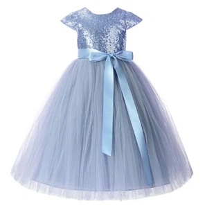 Cap Sleeves Sequin Flower Girl Dresses Formal Dress Pageant Dress Birthday Dress - Picture 1 of 25