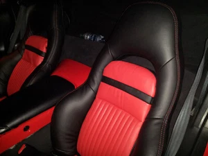 C5 Corvette 1997-2004 Leather Replacement Seat Covers Torch Red & Black - Bild 1 von 7