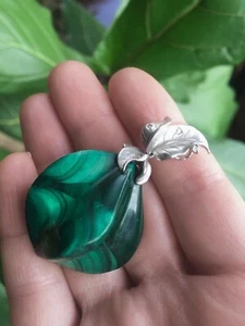 Rare Huge 14k Malachite Pendant Malachite Carving Pendant - Picture 1 of 10