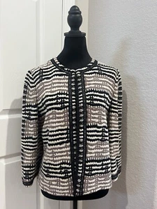 ST JOHN Couture Beige Cream Black JACKET SZ 10 Blazer Trims - Picture 1 of 19