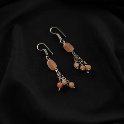 Pendientes colgantes enchapados en plata con piedras preciosas de jaspe naranja joyería sin níquel Foto 1 de 3