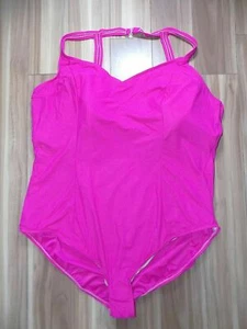 HANES Hot Pink One Piece Princess Seam Swimsuit Plus Size 32W $45 - NWOT - Picture 1 of 3