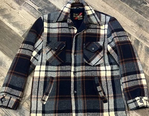 VTG Sears Mens Store Jacket Plaid Flannel Fleece Lined Chore Coat Shacket 40R - Picture 1 of 9