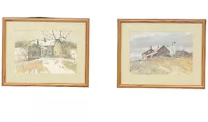 2er Set R.W. WARE Aquarelldrucke von Bauernhäusern professionell gerahmt mattiert - Bild 1 von 10