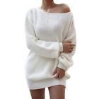 Long Sleeve Criss Cross Backless Dress Solid Color Loose Knit Dress  Winter