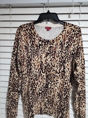 Cárdigan suéter Merona marrón estampado animal para mujer talla grande nuevo sin etiquetas  Foto 1 de 4