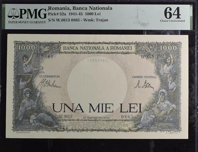 BILLETE RUMANIA 1000 LEI P-52a 1941-45 PMG 64- ELECCIÓN SIN CIRCULAR Foto 1 de 2